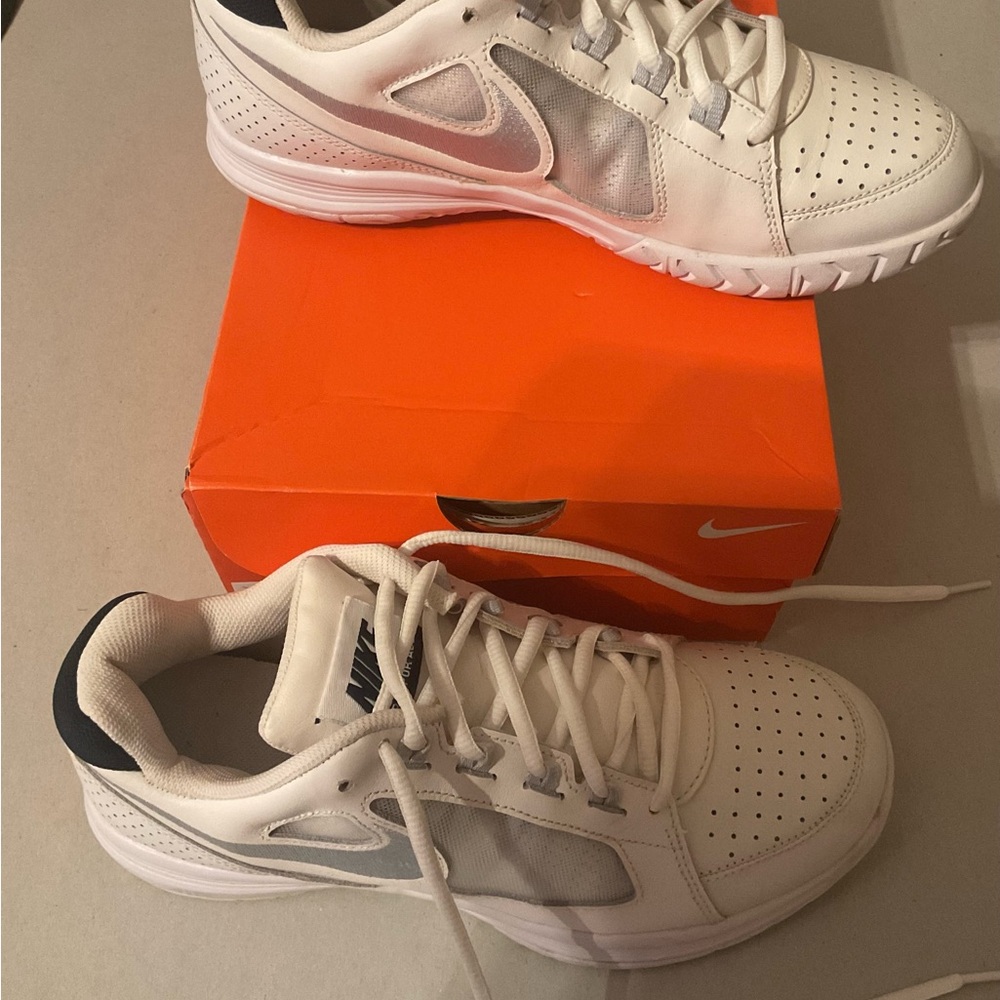 Nike White Sneakers with Silver Accents